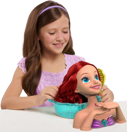 Lalka Duża Głowa do czesania i stylizacji włosów Deluxe Księżniczka Disney Ariel Arielka Mała Syrenka +akcesoria