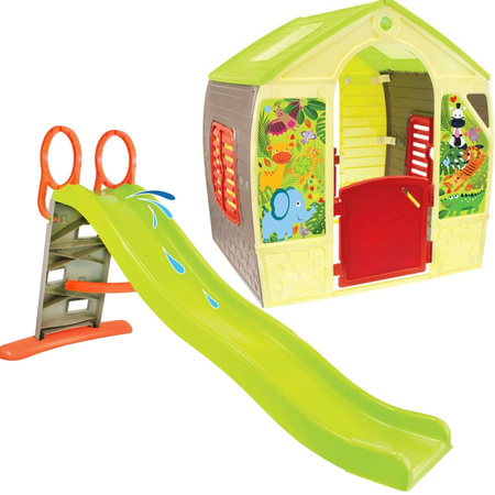 Mochtoys Domek ogrodowy dla dzieci Happy House + Zjeżdżalnia ze Ścianką Wspinaczkową