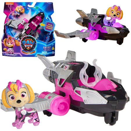 Psi Patrol The Mighty Movie Wielki Film Zestaw figurka Skye różowy odrzutowiec pojazd dźwięk światło +  GRATIS maskotka Chase 17 cm