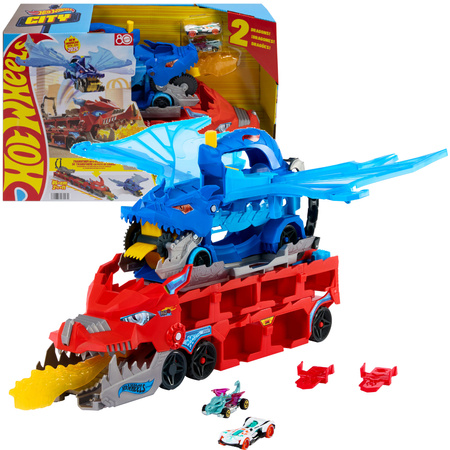 Hot Wheels City Transporter zestaw Ultimate Dual Dragon + dwa pojazdy