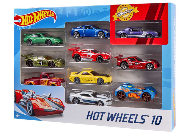 Hot Wheels Zestaw prezentowy 10 samochodów resoraków niespodzianek
