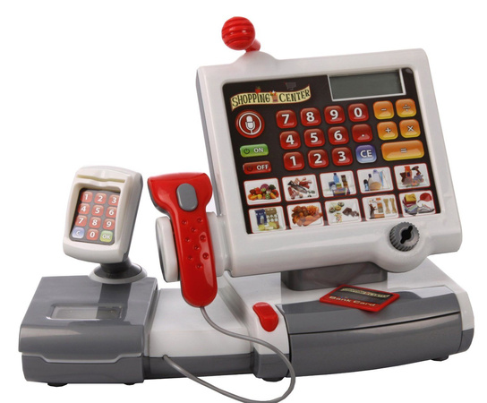 Elektroniczna kasa sklepowa + zabawkowy koszyk na zakupy z akcesoriami dla dzieci AGD 3+