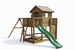 Plac zabaw drewniany ogrodowy Mars KDI domek, zjeżdżalnia, 2x huśtawka, stół piknikowy, ścianka wspinaczkowa