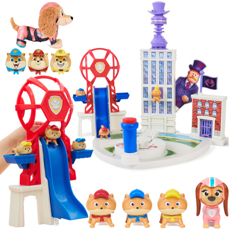 Liberty Wyrzutnia Obrotowa Psi Patrol Baza Piesków The Mighty Movie + Pomps zestaw z maskotkami Gund Liberty 20 cm