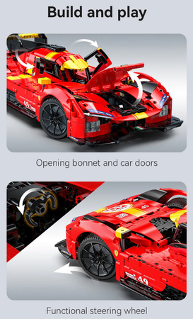 Klocki konstrukcyjne CaDA Samochód 51 cm auto wyścigowe czerwone Blazing Flame Pojazd 1518 elementów 1:10 C63008W