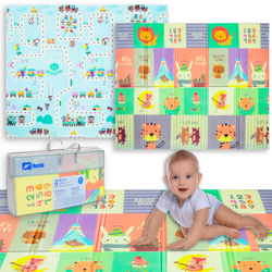 Mata Humbi Dwustronna Składana Edukacyjna z pianki XPE 180x150x1cm Zwierzątka, Literki, Cyferki Uliczki