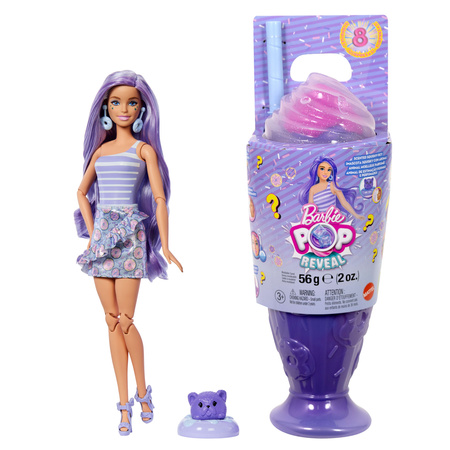Lalka Barbie Pop Reveal zestaw z 8 niespodziankami fioletowy deser