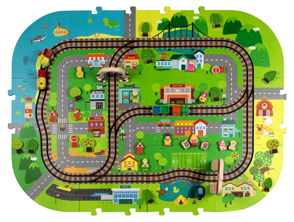 Mata Piankowa Deluxe 3D z Pociągiem na Baterie i Torami – Zestaw Edukacyjny Miasto 56 Elementów 3W1