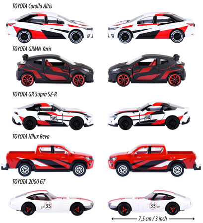 Zestaw 5 metalowych pojazdów wyścigówki sportowe resoraki Toyota Racing Supra Corolla GT na prezent