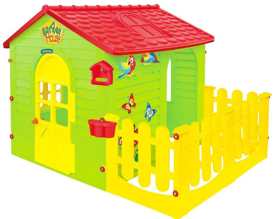 Duży Kolorowy Domek ogrodowy dla dzieci z płotkiem i dodatkami Stabilny (tarasem) Mochtoys