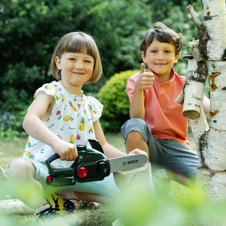 Zestaw Bosch bezprzewodowa Piła z ruchomym łańcuchem Bosch II z dźwiękiem i światłem dla dzieci + żółty kask