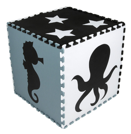 Duża mata podłogowa edukacyjna 180x180 Grube puzzle piankowe XXL 9 szt. Humbi Zwierzęta morskie wodne Ocean