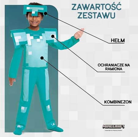 Minecraft kostium, strój karnawałowy diamentowa zbroja 109-126 cm (4-6 lat)