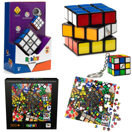 Oryginalna Kostka Rubika Rubik's Classic (kostka + breloczek) + Puzzle Kostka Rubika Rubik's Cube 50-lecie 300 Elementów