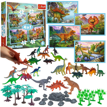 Dinozaury Duży Zestaw Figurek 55 El. W Pudełku + Puzzle 4w1 Dinozaury 71 el.