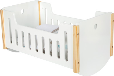 Małe Drewniane Bujane białe Łóżeczko dla Lalek z Poduszką i Kocykiem