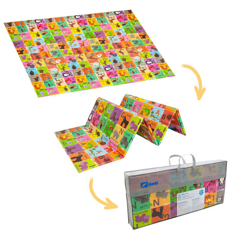 Dwustronna Składana Mata Edukacyjna z pianki XPE Podłogowa Bezpieczna 180x200 alfabet polski wieś Humbi