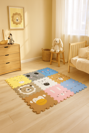 Mata podłogowa edukacyjna 120x120 Grube puzzle piankowe 9 szt. Humbi Zwierzęta