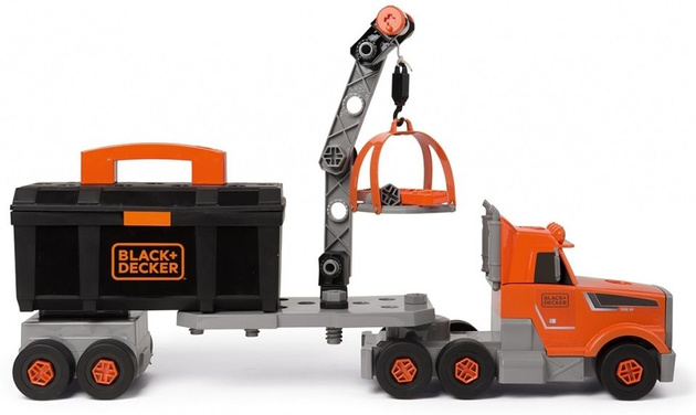 Zestaw 2W1 Ciężarówka z dźwigiem + czarna walizka i narzędzia Black and Decker Smoby