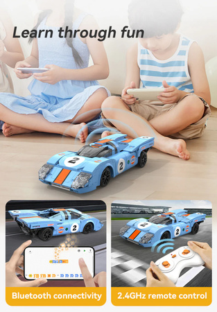 Klocki konstrukcyjne CaDA Samochód zdalnie sterowany Auto Sportowe 21,7 cm 1:20 Azure Storm 266 elementów RC Dual Mode C51076W