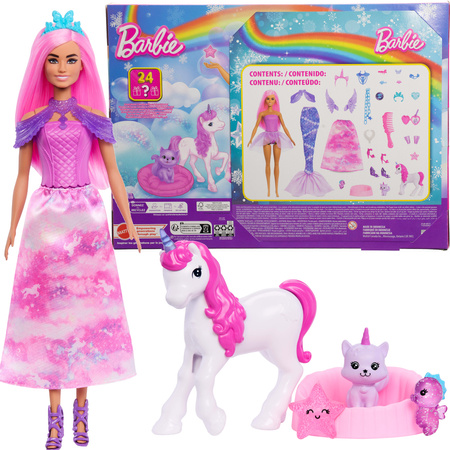 Barbie Kalendarz Adwentowy zestaw z lalką i akcesoriami 24 elementy