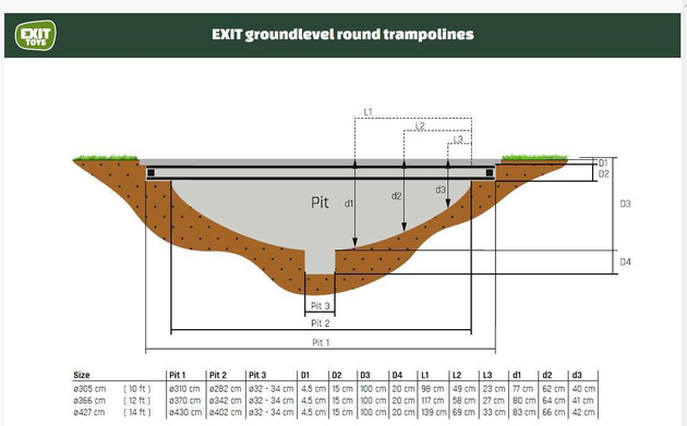 Trampolina ogrodowa naziemna Dynamic EXIT z siatką zabezpieczającą 366 cm czarna
