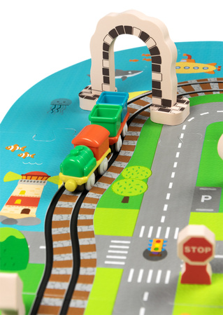 Mata Piankowa Deluxe 3D z Pociągiem na Baterie i Torami – Zestaw Edukacyjny Miasto 56 Elementów 3W1