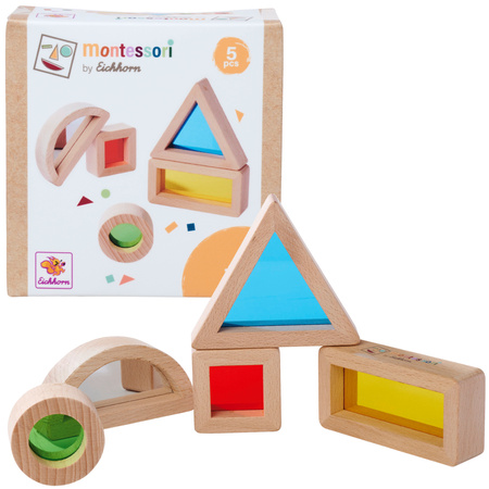 Montessori Drewniane Kolorowe Klocki rózne Kształty 5 elementów