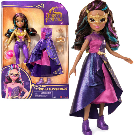 Unicorn Academy Zestaw Lalka Sophia Masquerade 24 cm i dodatkowy strój, jednorożec Wildstar światło/dźwięk + akcesoria