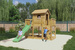 Plac zabaw drewniany ogrodowy Mars KDI domek, zjeżdżalnia, 2x huśtawka, stół piknikowy, ścianka wspinaczkowa