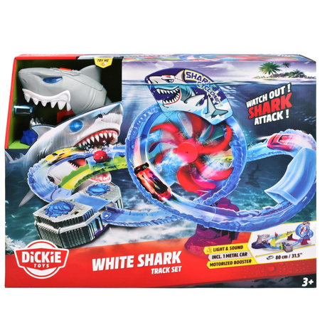 Dickie Żarłacz Biały Tor Samochodowy zestaw z autkiem światło dźwięk