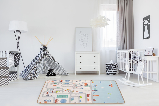 Humbi Dwustronna edukacyjna mata piankowa Uliczki Zwierzęta 120 x 180 x 1 cm pastelowa