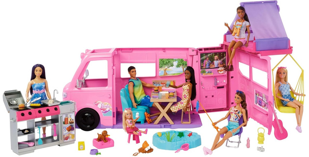 Barbie Wymarzony Kamper Dream Camper auto i akcesoria 60+ elementów