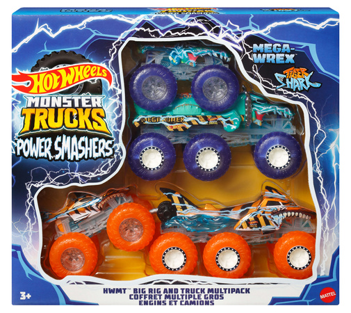Hot Wheels Monster Trucks zestaw pojazdów w skali 1:64 Power Smashers Tracks Big Rig