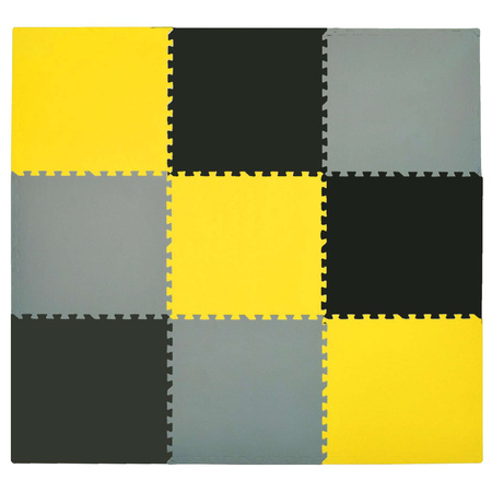 Mata piankowa podłogowa Humbi 180x180 Duże puzzle piankowe wodoodporne bezpieczne 9 szt. żółty, szary, czarny