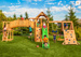 Plac zabaw drewniany XXL Fun Gym domek, huśtawka, zjeżdżalnia, ścianka i lina wspinaczkowa, most, drabinki