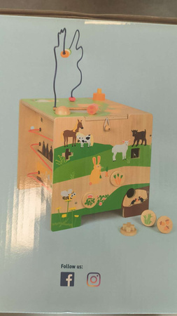 OUTLET Kostka aktywności drewniana farma XXL 62 cm przeplatanka sorter 5w1 duża NIEKOMPLETNA