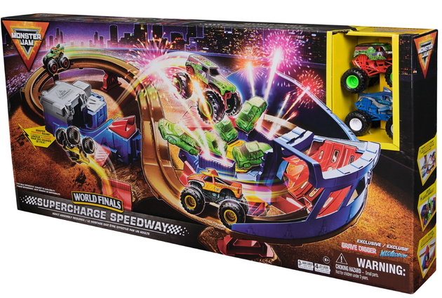 Tor Kaskaderski Samochodowy Monster Jam Supercharge Speedway + Auta 1:64