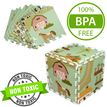 Mata podłogowa edukacyjna 180x90 Grube puzzle piankowe 18 szt. Humbi Wiejskie drogi Wieś ulice Farma Gospodarstwo