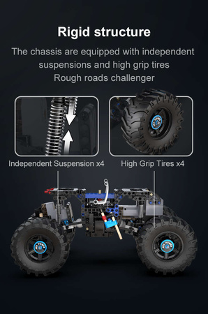 Klocki konstrukcyjne CaDA Zdalnie Sterowane auto Niebieski Duży Monster Truck Samochód terenowy 699 elementów światło LED