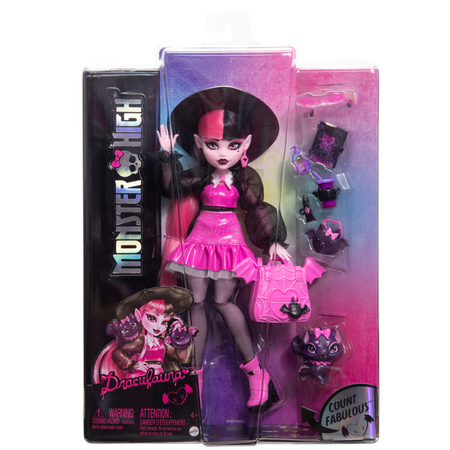Monster High Draculaura różowa lalka 26 cm + akcesoria i pupil