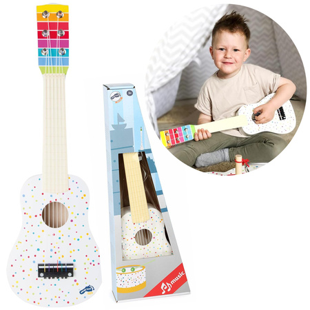 Gitara klasyczna dla dzieci drewniana biała w kropki 6 strun 53 cm Small Foot