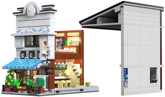 Klocki Konstrukcyjne CaDA Sklep z Sushi Budynek w japońskim stylu światło LED 1665 elementów C66018W