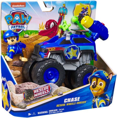Psi Patrol Rescue Wheels niebieski Pojazd terenowy z figurką Chase 6cm + maskotka 23 cm