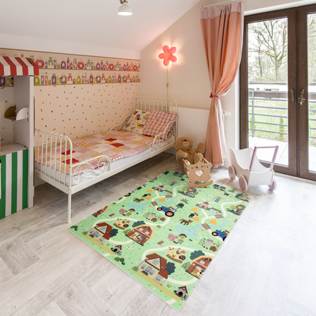 Dwustronna Składana Mata Edukacyjna z pianki XPE Podłogowa Bezpieczna 120x180 wieś las Humbi