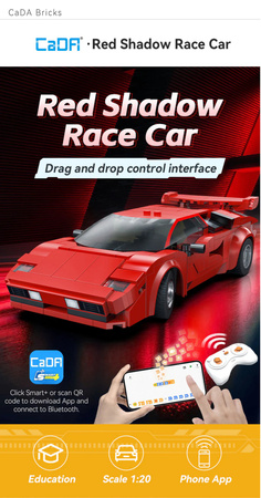 Klocki konstrukcyjne CaDA Samochód zdalnie sterowany Auto Sportowe 21,1 cm 1:20 Red Shadow 328 elementów RC Dual Mode C51085W