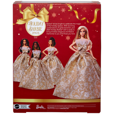 Barbie Lalka Kolekcjonerska Signature Holiday Joyeux Noel Złota Sukienka 6+
