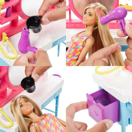 Barbie Zestaw Lalka Fryzjer Kolekcjonerska Salon Fryzjerski + akcesoria 15 elementów
