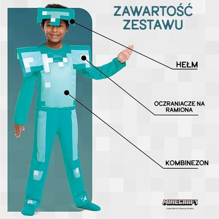Minecraft kostium, strój karnawałowy diamentowa zbroja 127-136 cm (7-8 lat)