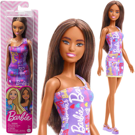 Barbie szatynka z brązowymi oczami w sukience